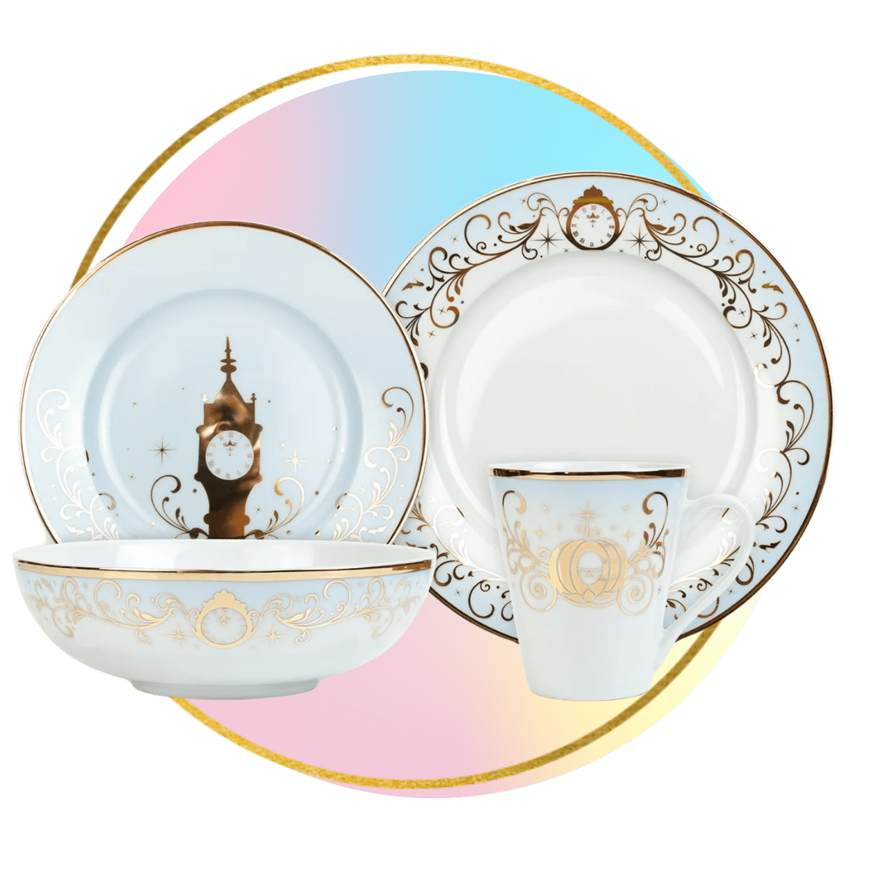 Disney Princess 16-Piece Dinnerware Set | Cinderella, Jasmine, Ariel, Belle