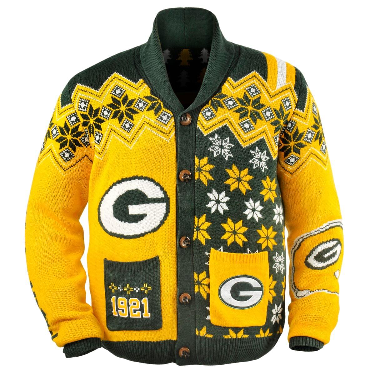 FOCO Green Bay Packers NFL Adult Ugly Cardigan Sweater