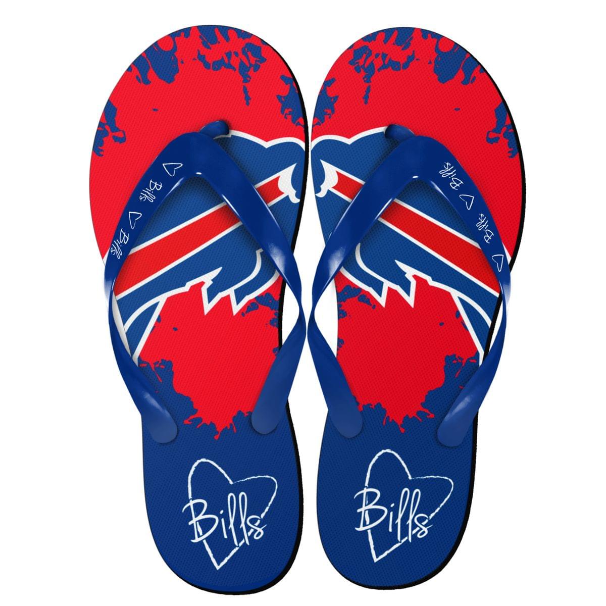 Buffalo Bills NFL Womens Paint Splatter Flip Flops