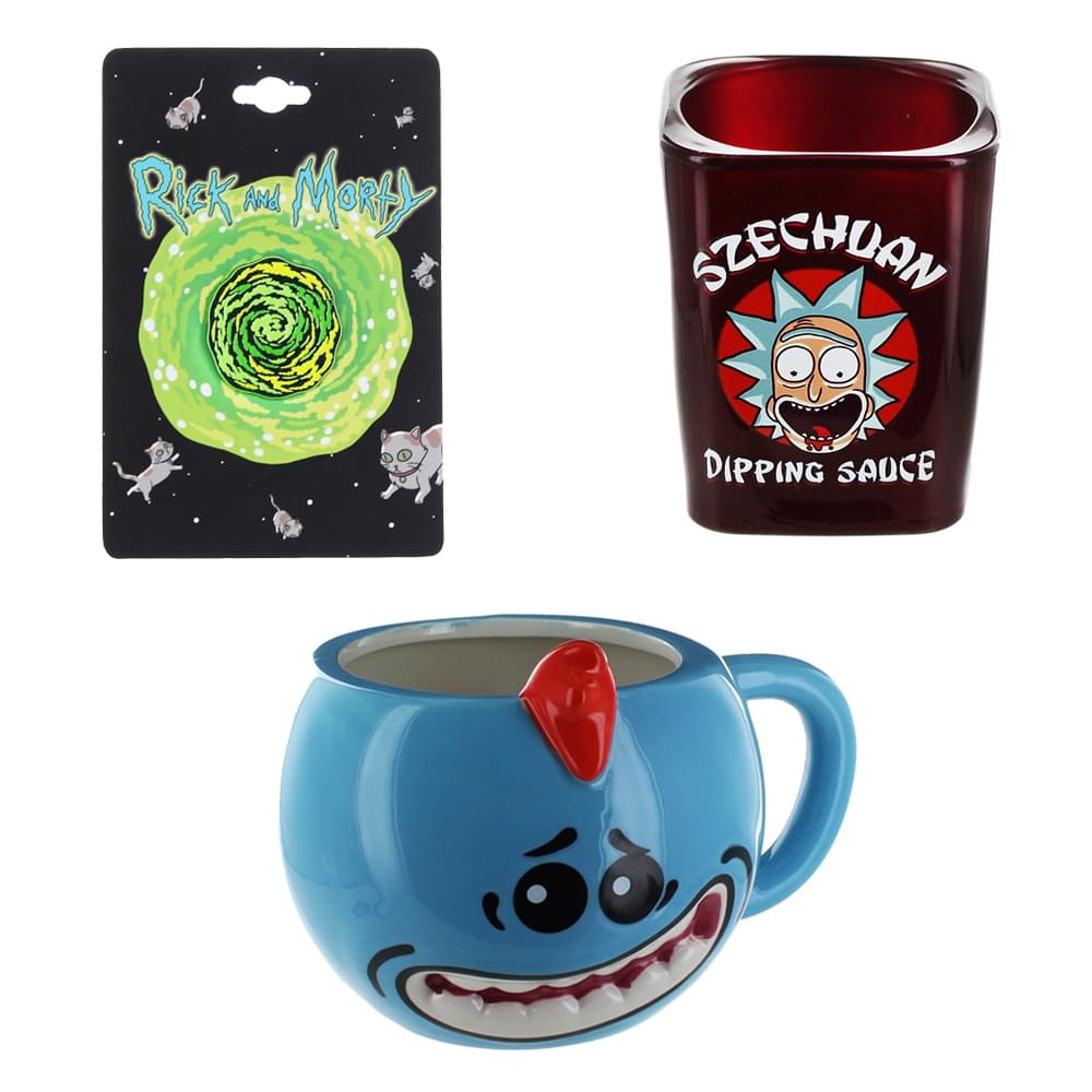 Rick and Morty Szechuan Dipping Sauce Shot Glass and Plastic Cup Bundle