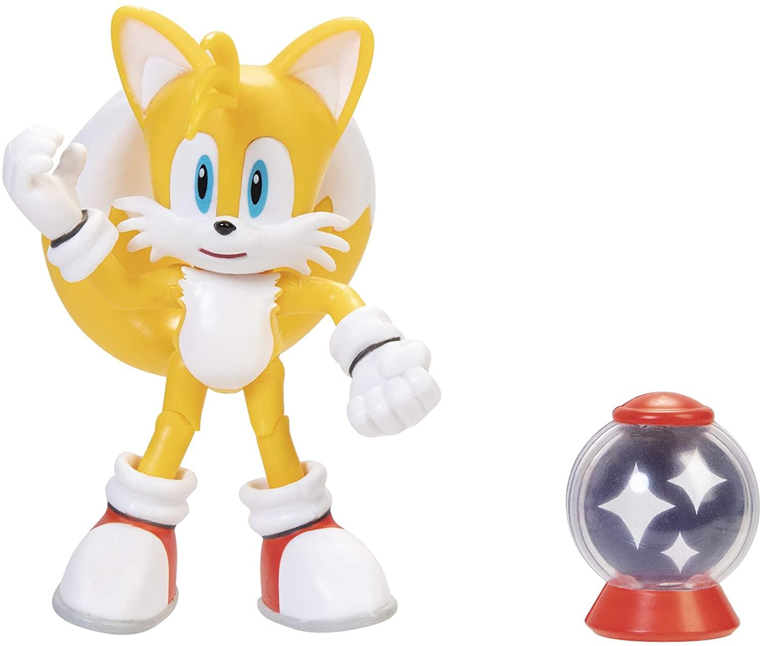 Sonic the Hedgehog 4 Inch Action Figure | Tails w/ Invincible Item Box