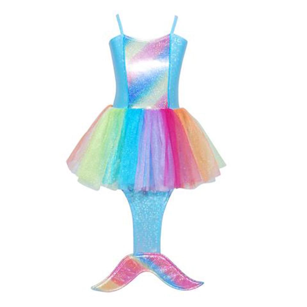 Little Mermaid Glowing Girls Rainbow Tulle Costume Dress - Chubibi