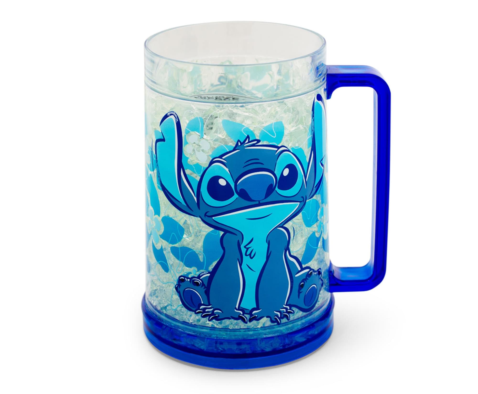 Disney Lilo & Stitch Beach Scene Floating Glitter Handle 14 OZ. Glass Mug  NEW