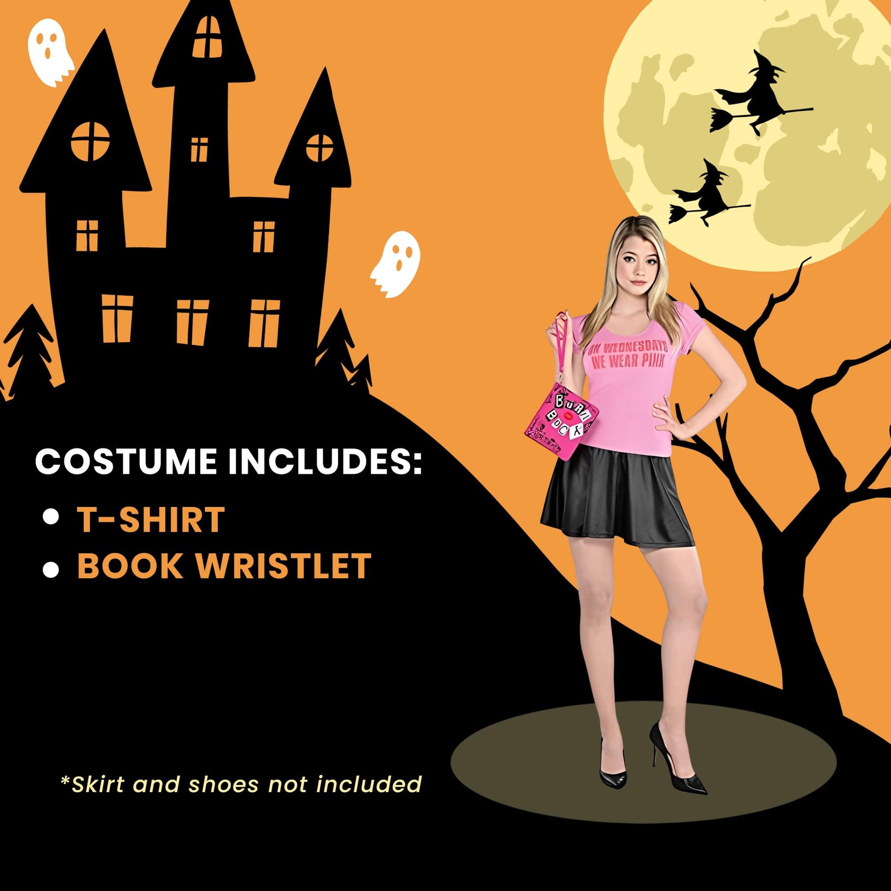 Mean Girls: On Wednesday We Wear Pink Costume Kit Adult | T-Shirt, Burn Book Wristlet