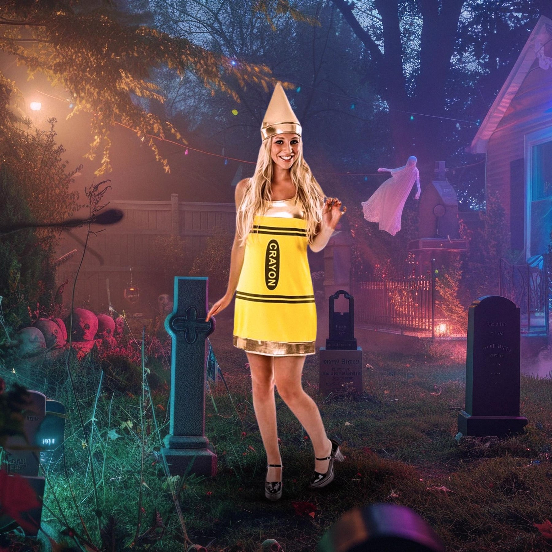 Women's Yellow Crayon Fancy Dress Costume