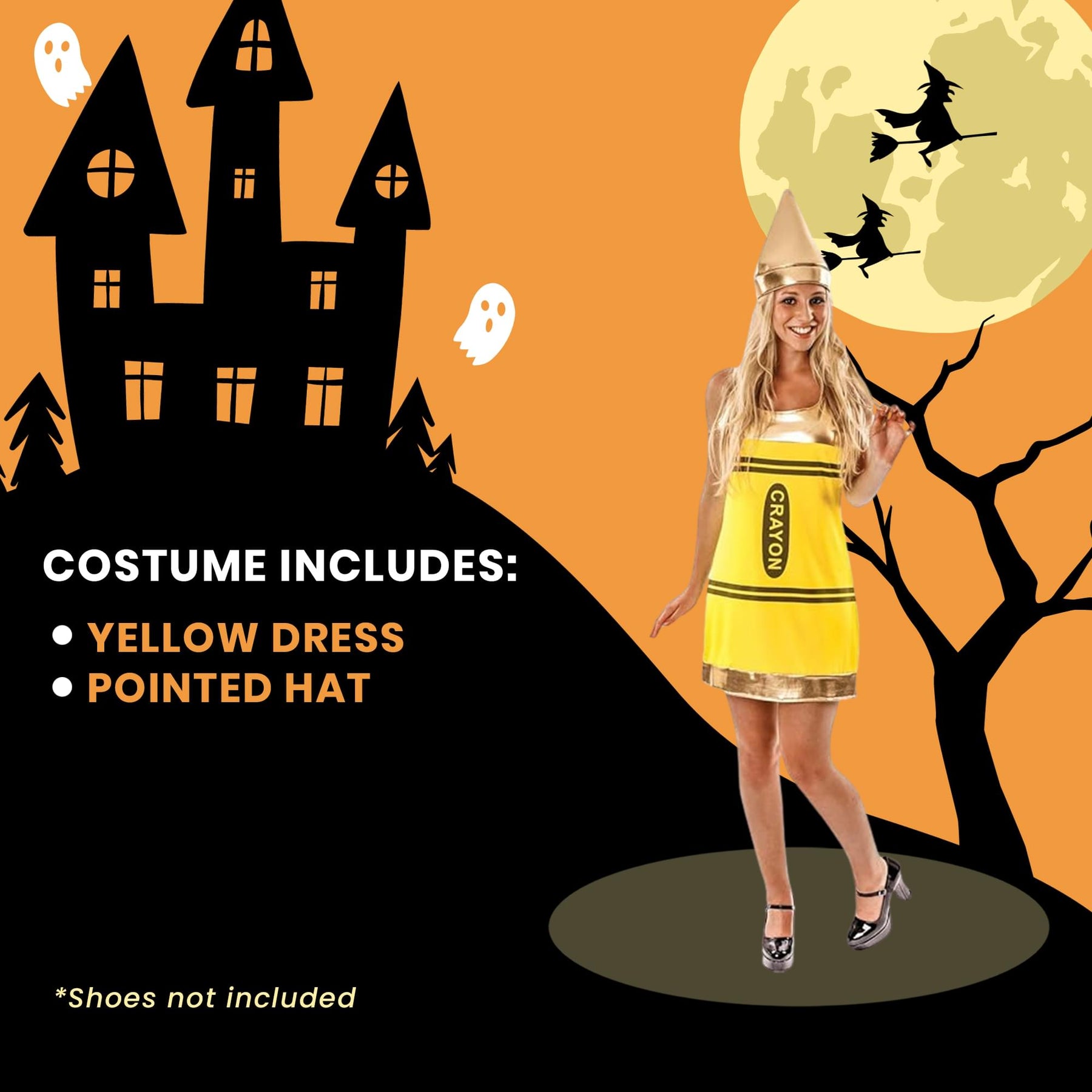 Women's Yellow Crayon Fancy Dress Costume