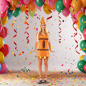 Women's Orange Crayon Fancy Dress Costume