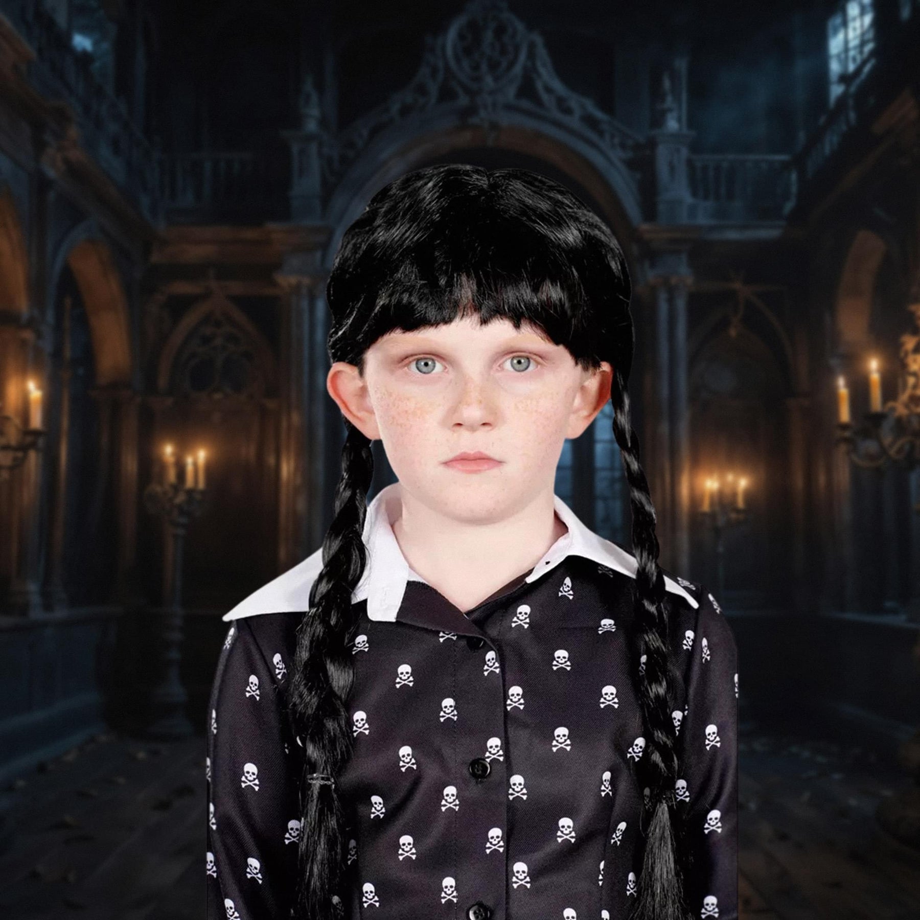 Wednesday Inspired Gothic Girl Black Braided Black Child Costume Wig