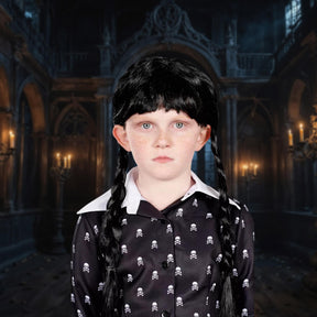 Wednesday Inspired Gothic Girl Black Braided Black Child Costume Wig