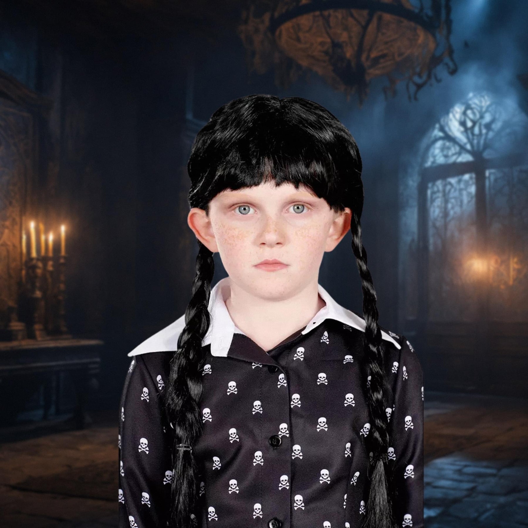 Wednesday Inspired Gothic Girl Black Braided Black Child Costume Wig