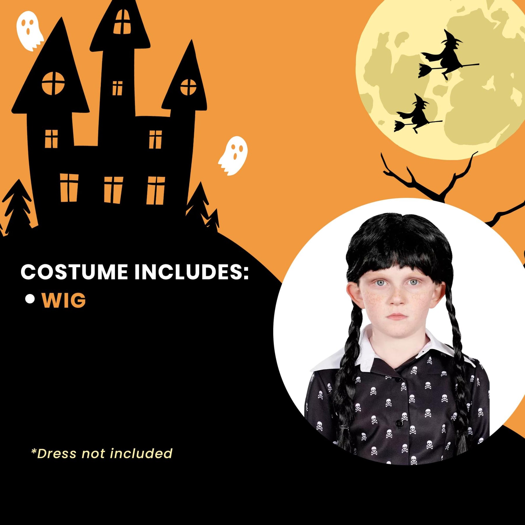 Wednesday Inspired Gothic Girl Black Braided Black Child Costume Wig