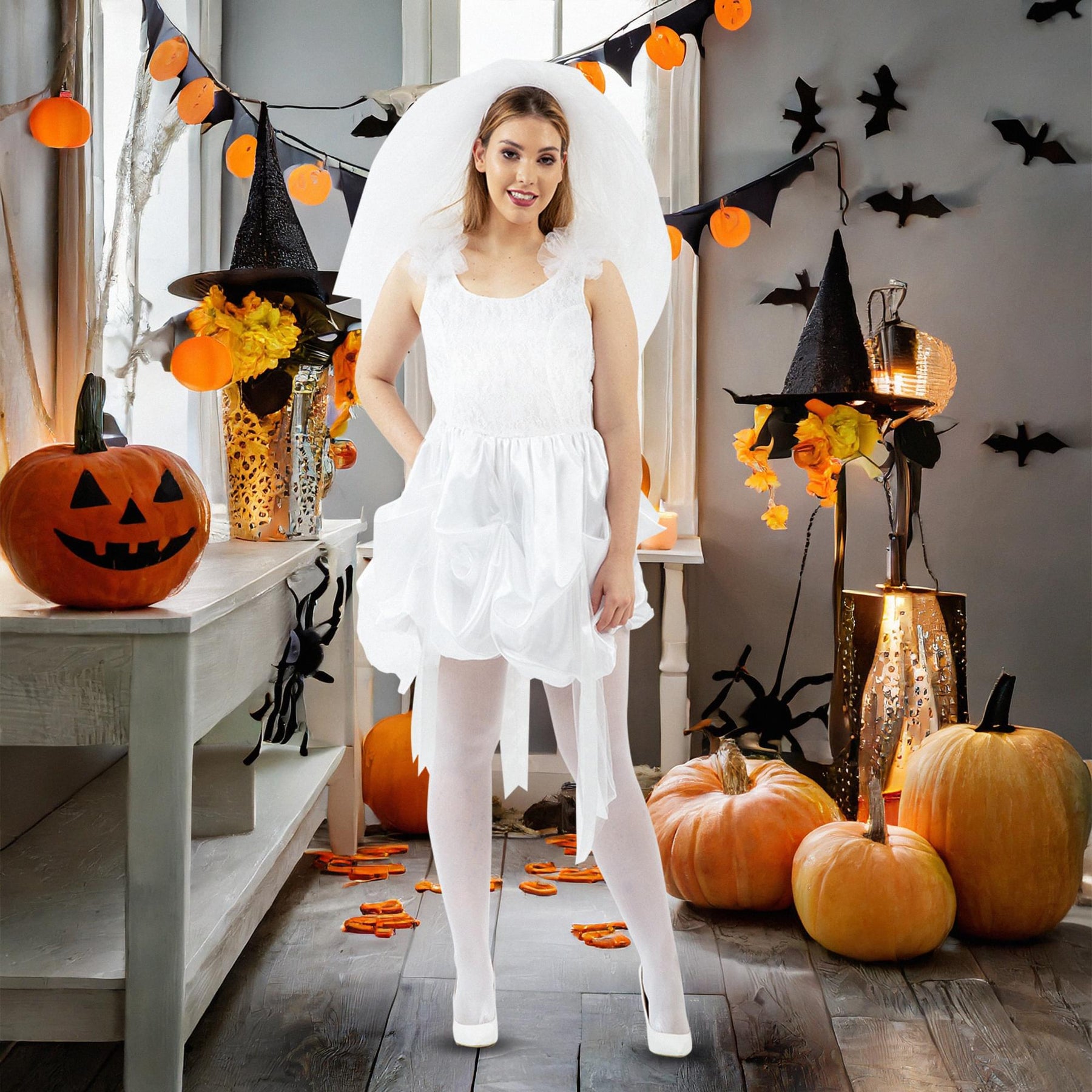 80's Bride White Wedding Dress Adult Costume