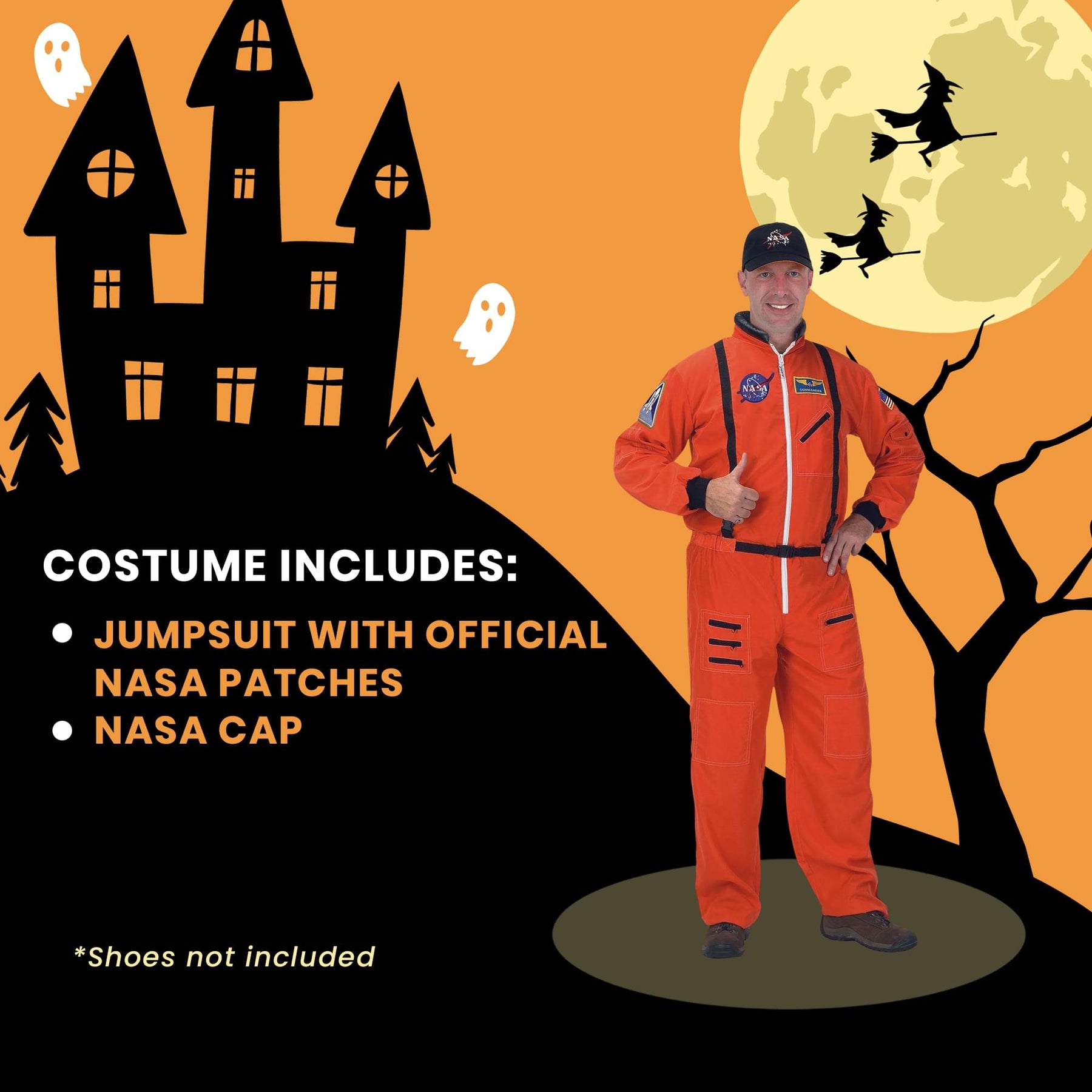 Adult Astronaut (Orange) Suit W/ Cap Costume