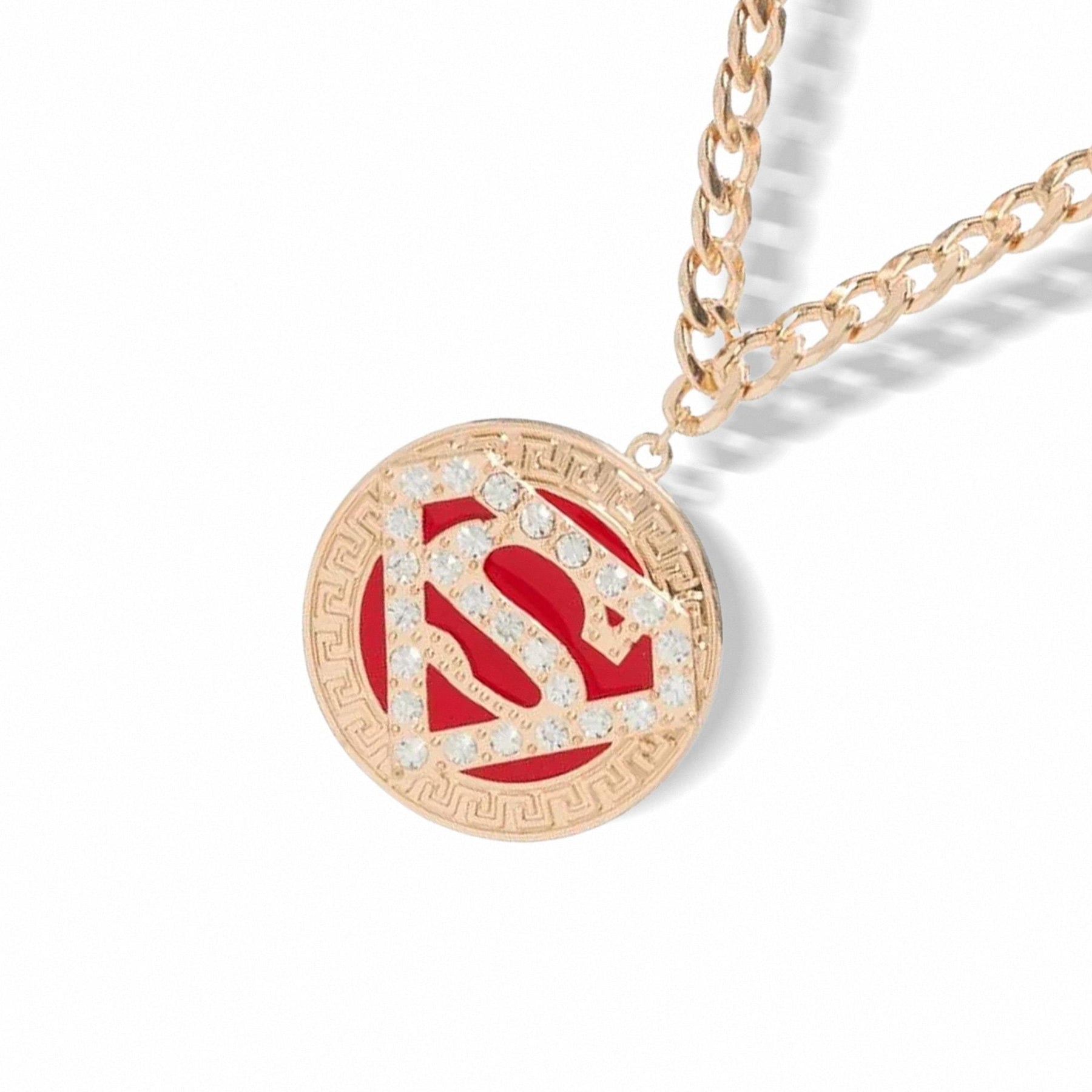 Superman Logo Bling Gold Round Sparkle Pendant Necklace