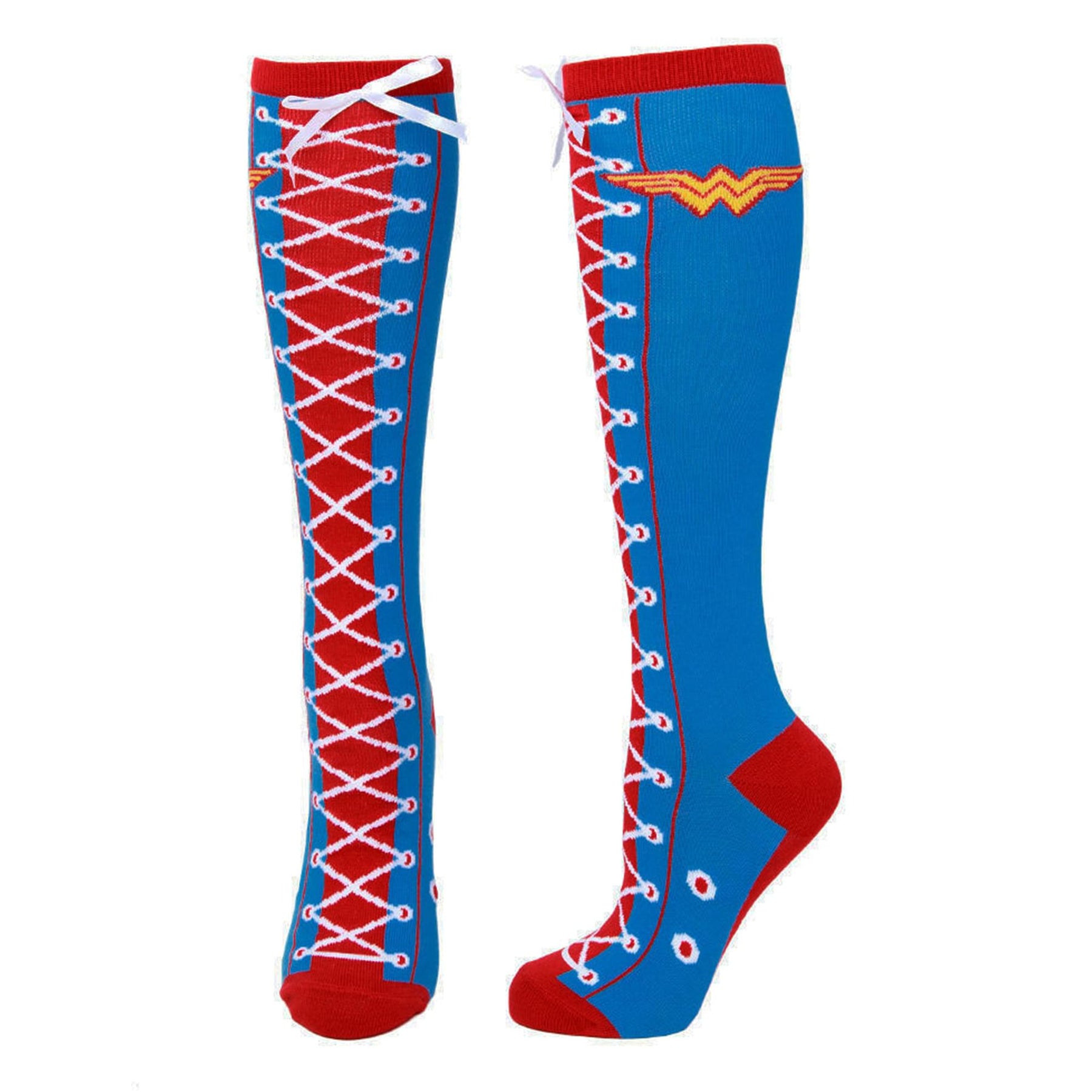 DC Comics Wonder Woman Faux Lace Up Juniors Knee High Socks