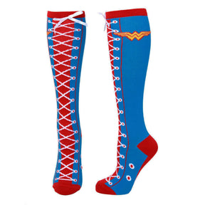 DC Comics Wonder Woman Faux Lace Up Juniors Knee High Socks