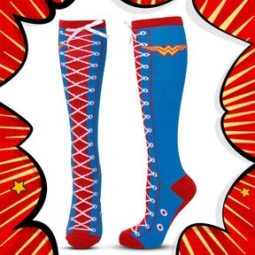 DC Comics Wonder Woman Faux Lace Up Juniors Knee High Socks