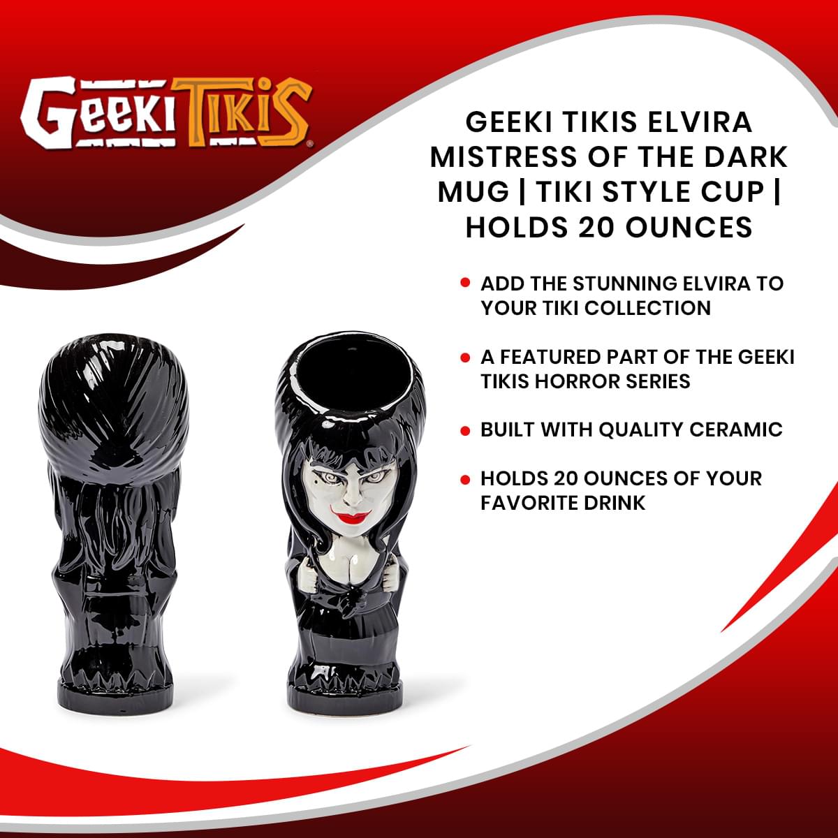 Geeki Tikis Elvira Mistress of the Dark Mug | Tiki Style Cup | Holds 20 Ounces