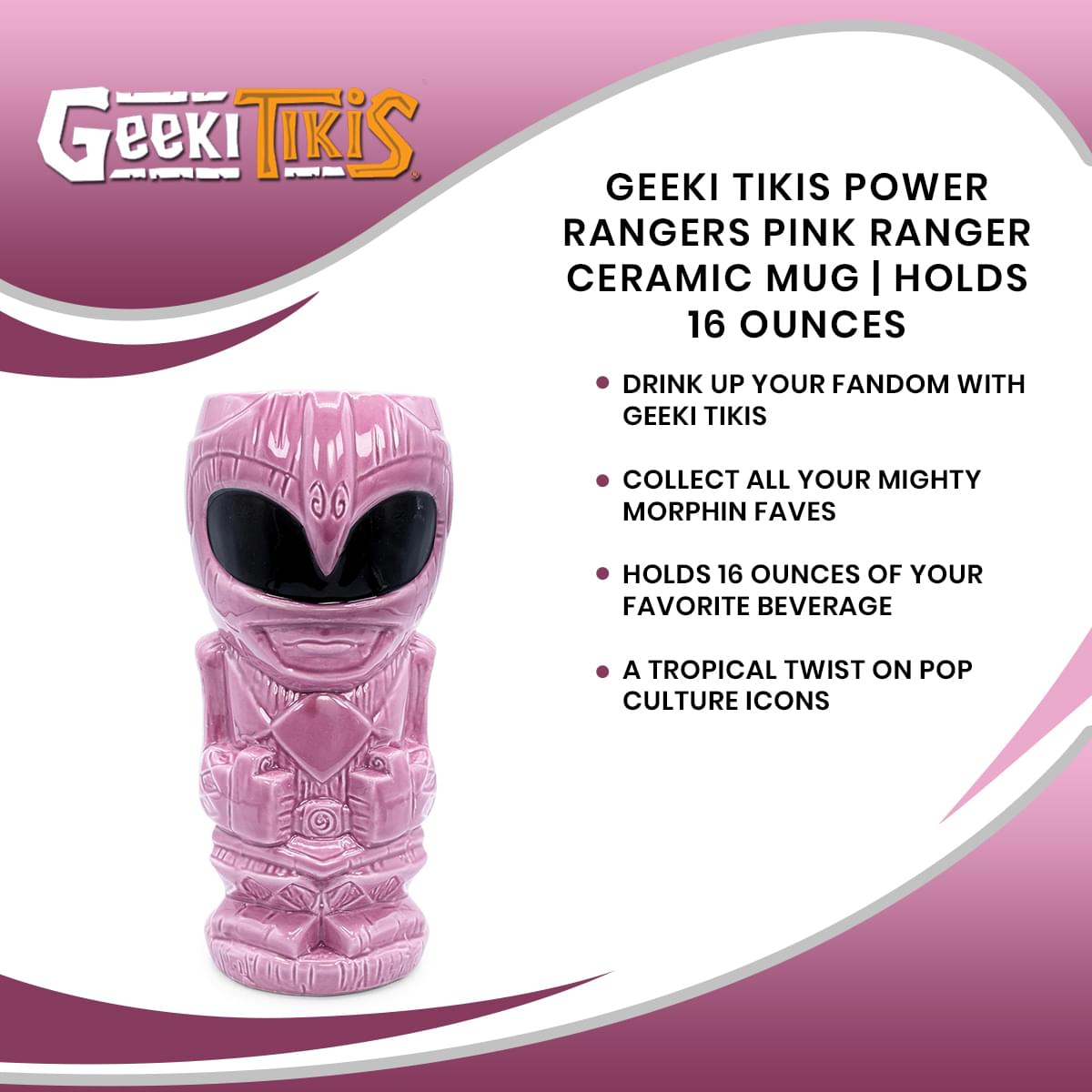 Geeki Tikis Power Rangers Pink Ranger Ceramic Mug | Holds 16 Ounces