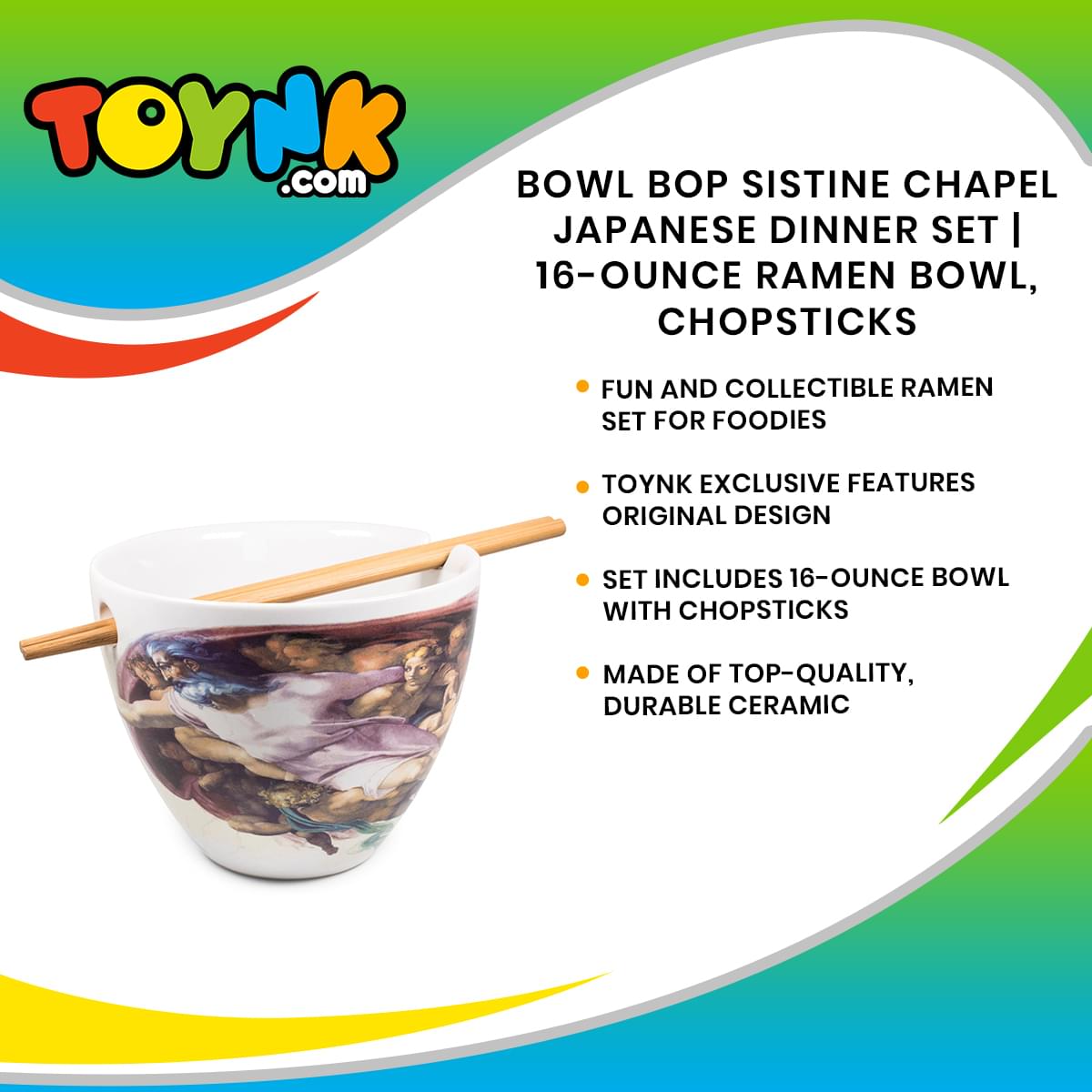 Bowl Bop Sistine Chapel Japanese Dinner Set | 16-Ounce Ramen Bowl, Chopsticks