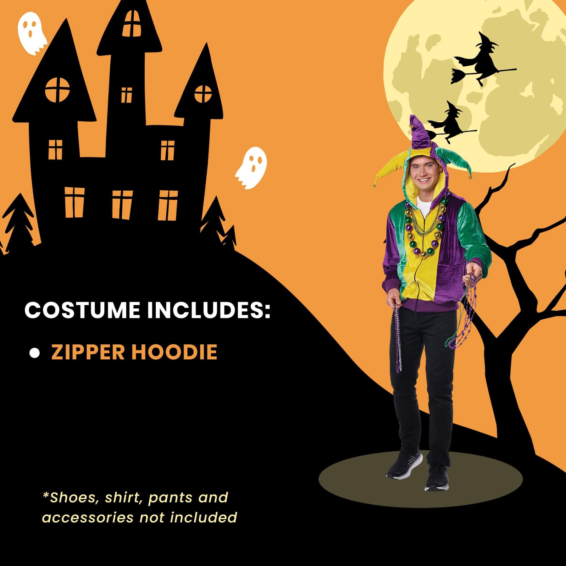 Mardi Gras Jester Hoodie Adult Costume