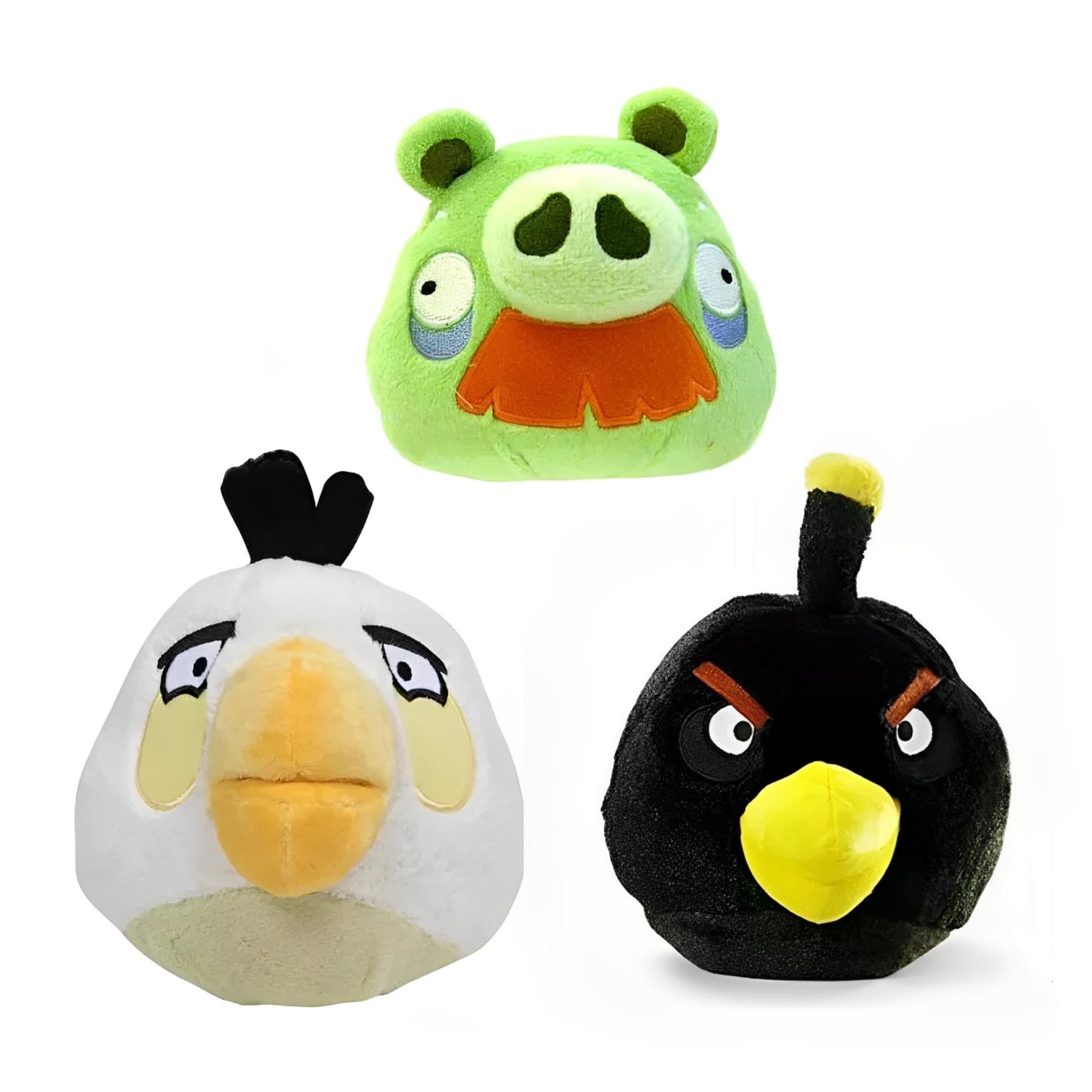 Angry Birds Plush 5" 3 Pack Assortment Moustache Pig, Black Bird, White Bird