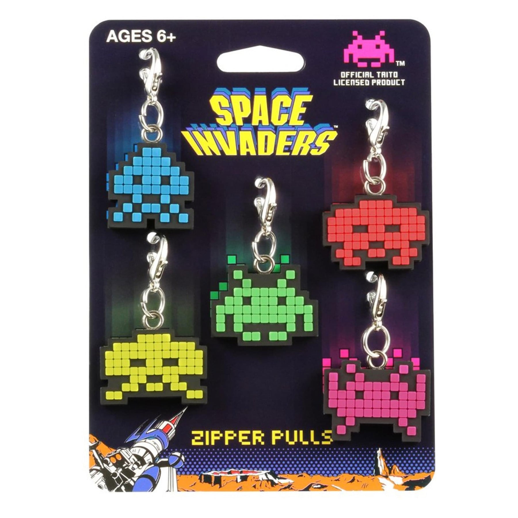 Space Invaders Aliens Zipper Pulls Unique Video Game Accessories | 5-Piece Set