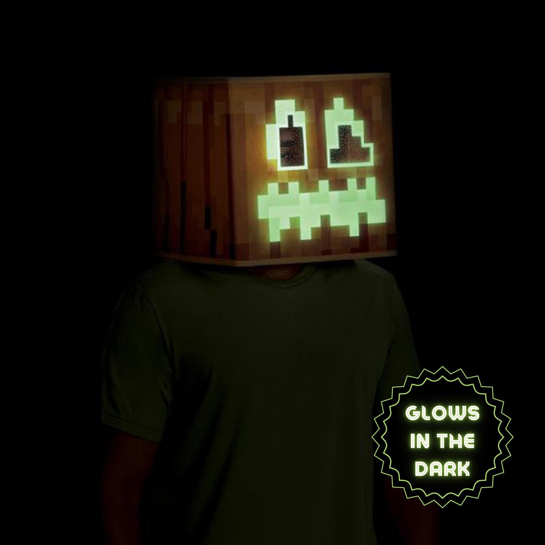 Minecraft Jack 'O Lantern Block Head Glow In The Dark Costume Mask