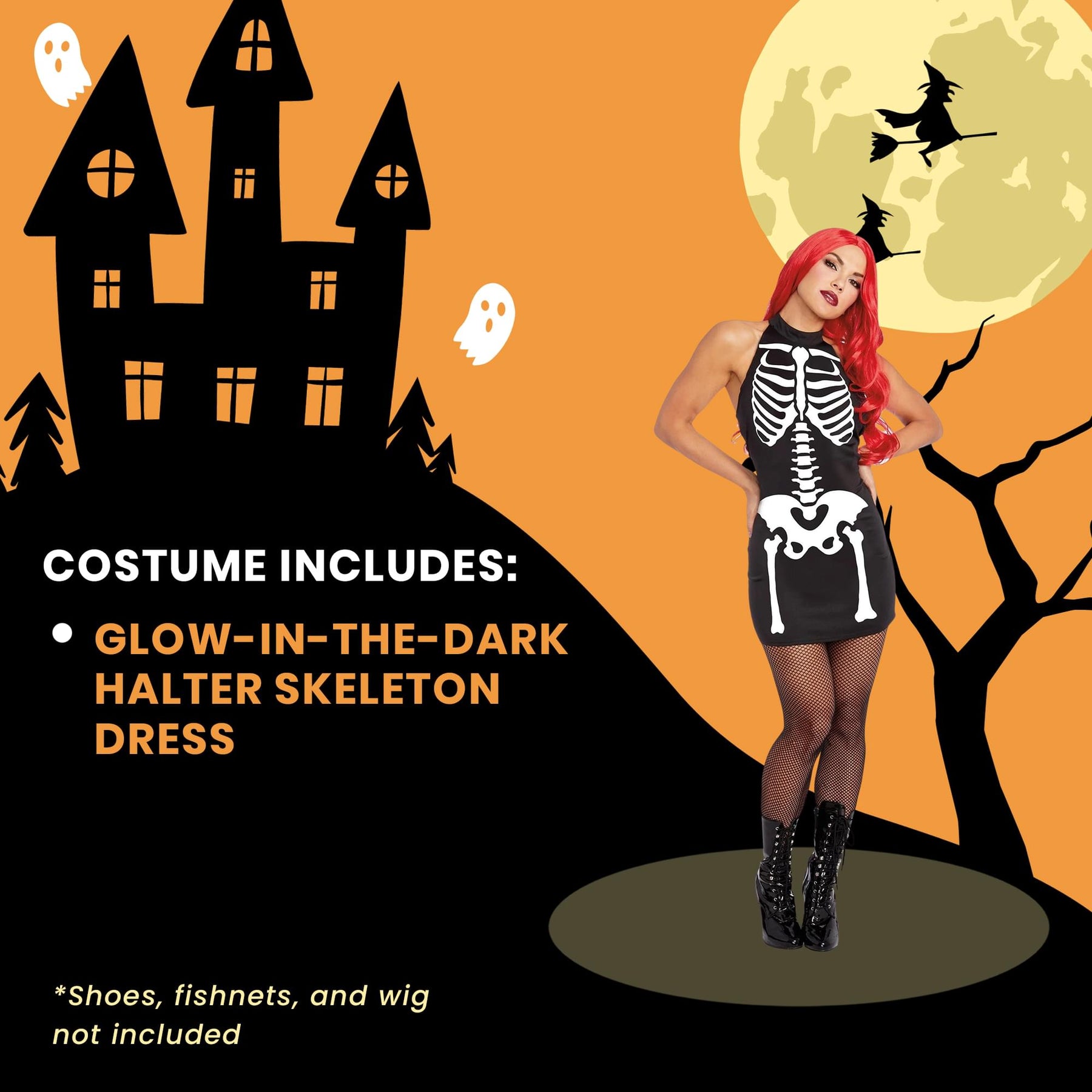 Glow-In-The-Dark Skeleton Women's Costume Dress