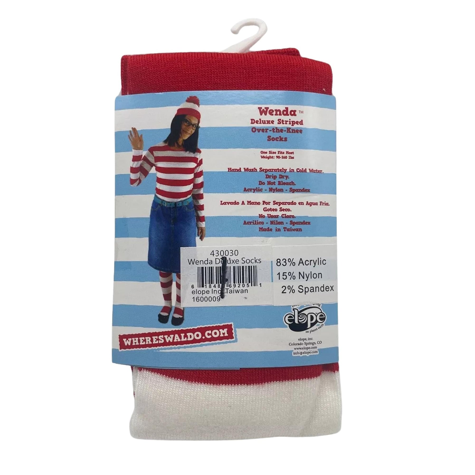 Where's Waldo Wenda Deluxe Over the Knee Costume Socks Adult