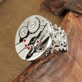 Steampunk Watch Gears Silver Costume Ring Adult