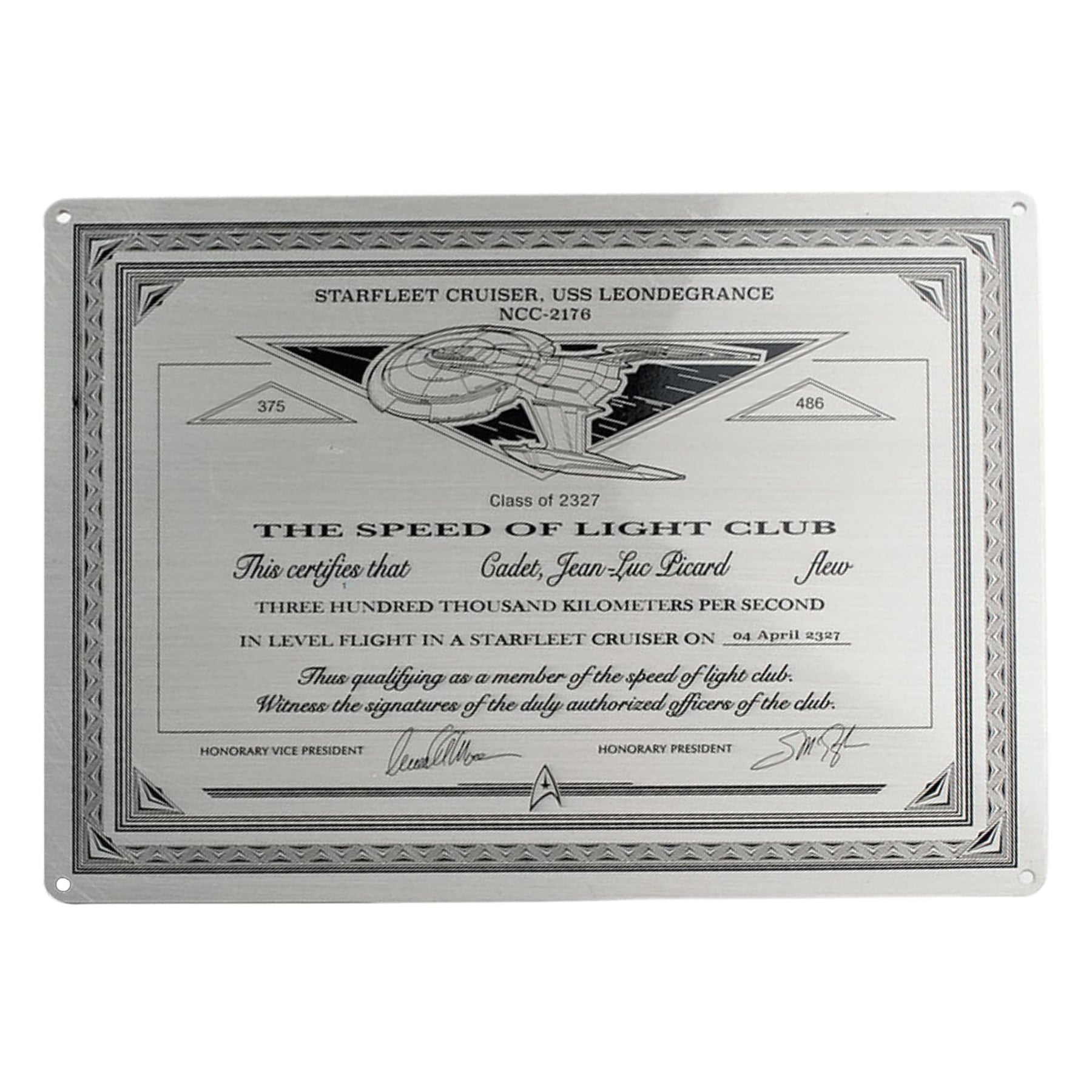 Star Trek Speed Of Light Club Metal Plaque Replica | Free Shipping