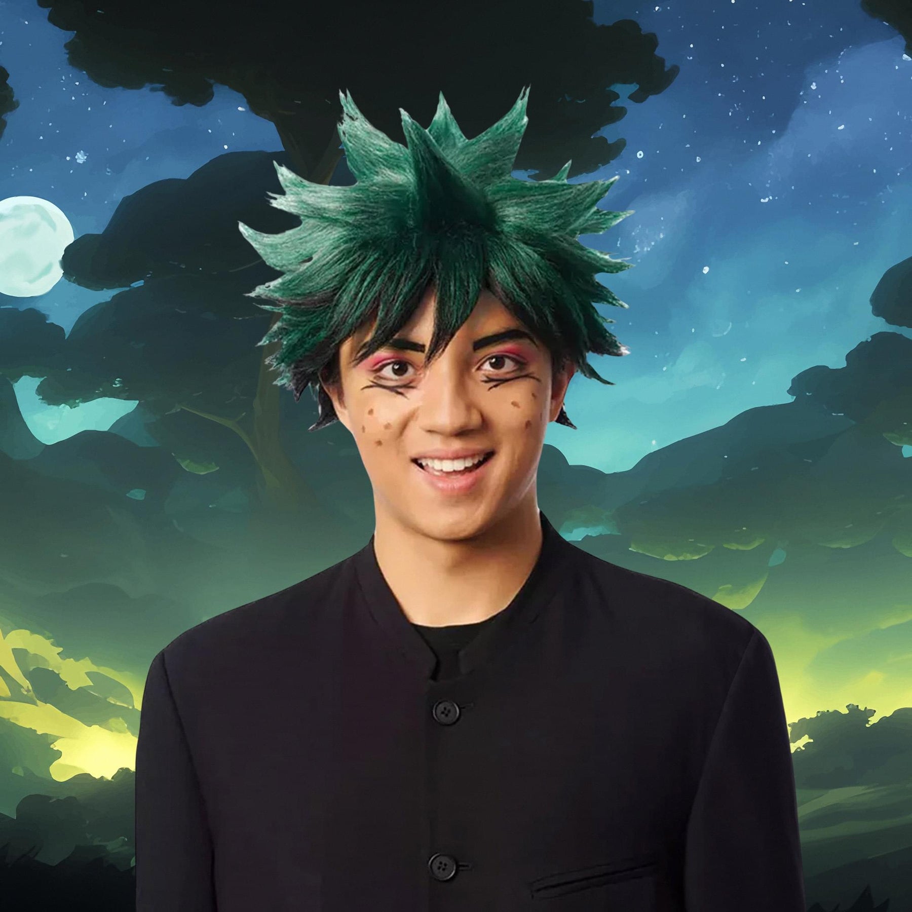 Anime Hero Adult Green and Black Costume Wig