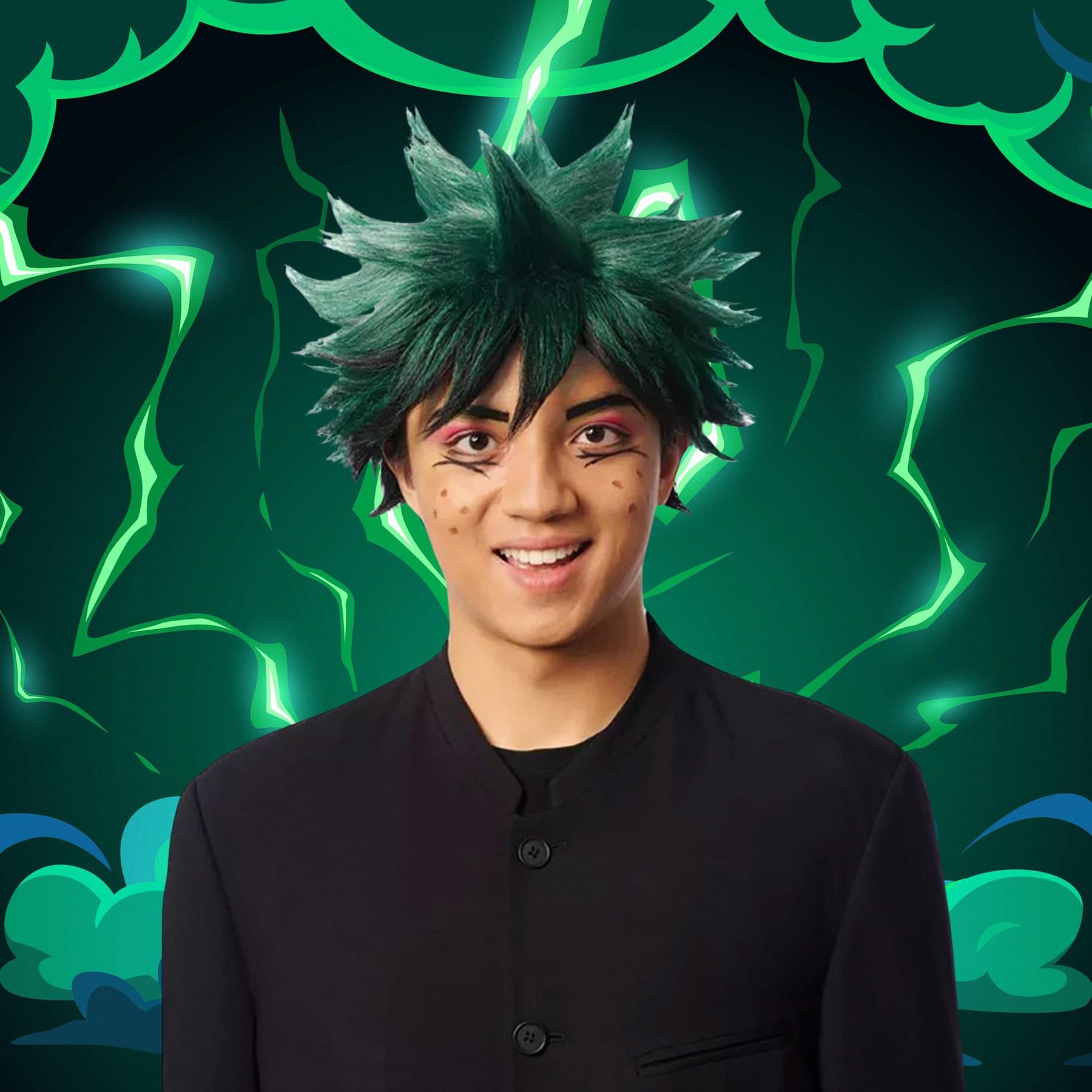 Anime Hero Adult Green and Black Costume Wig