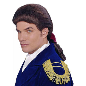 Colonial Duke Men's Costume Wig with Bow - Brown