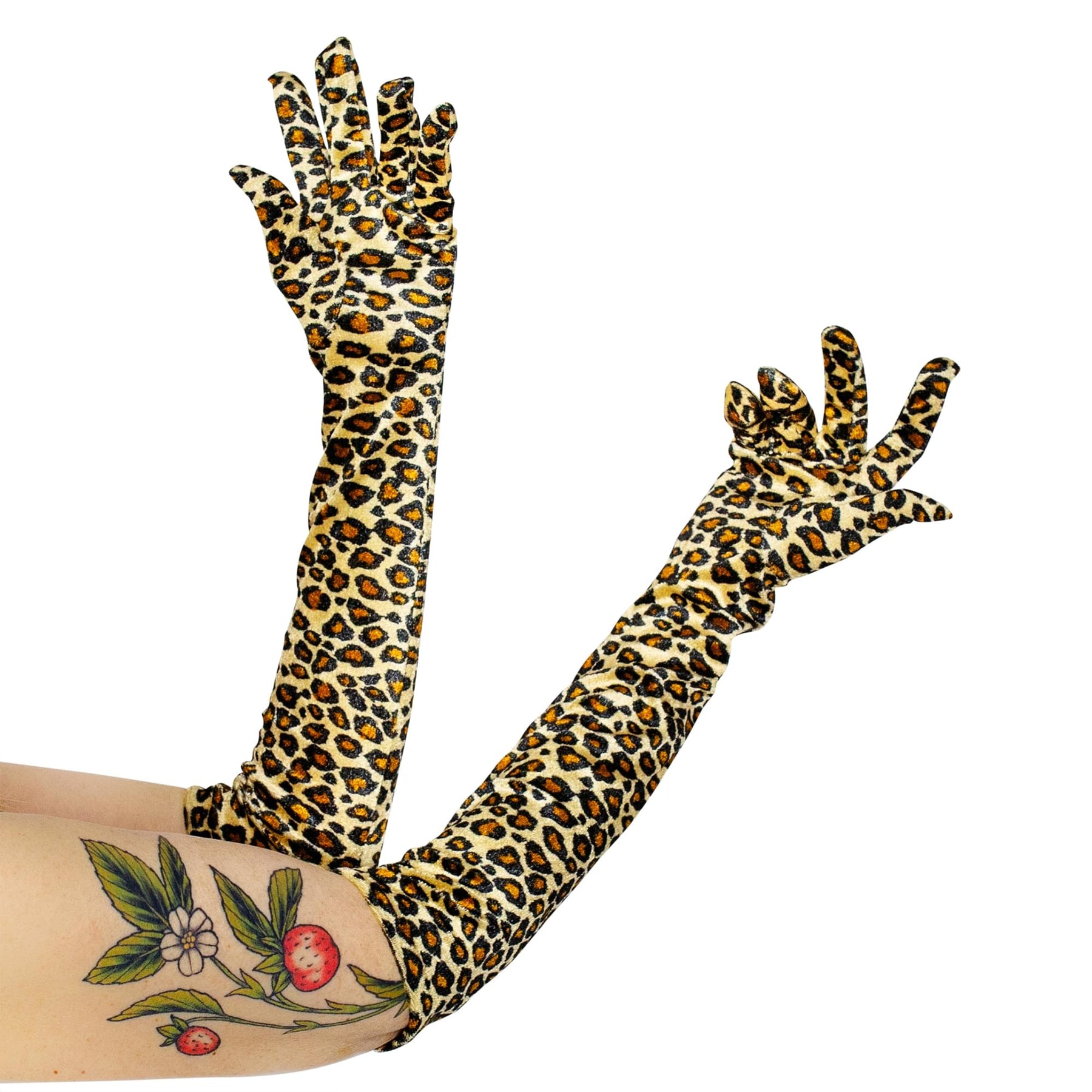 Leopard Velour 20.5 Inch Adult Costume Gloves