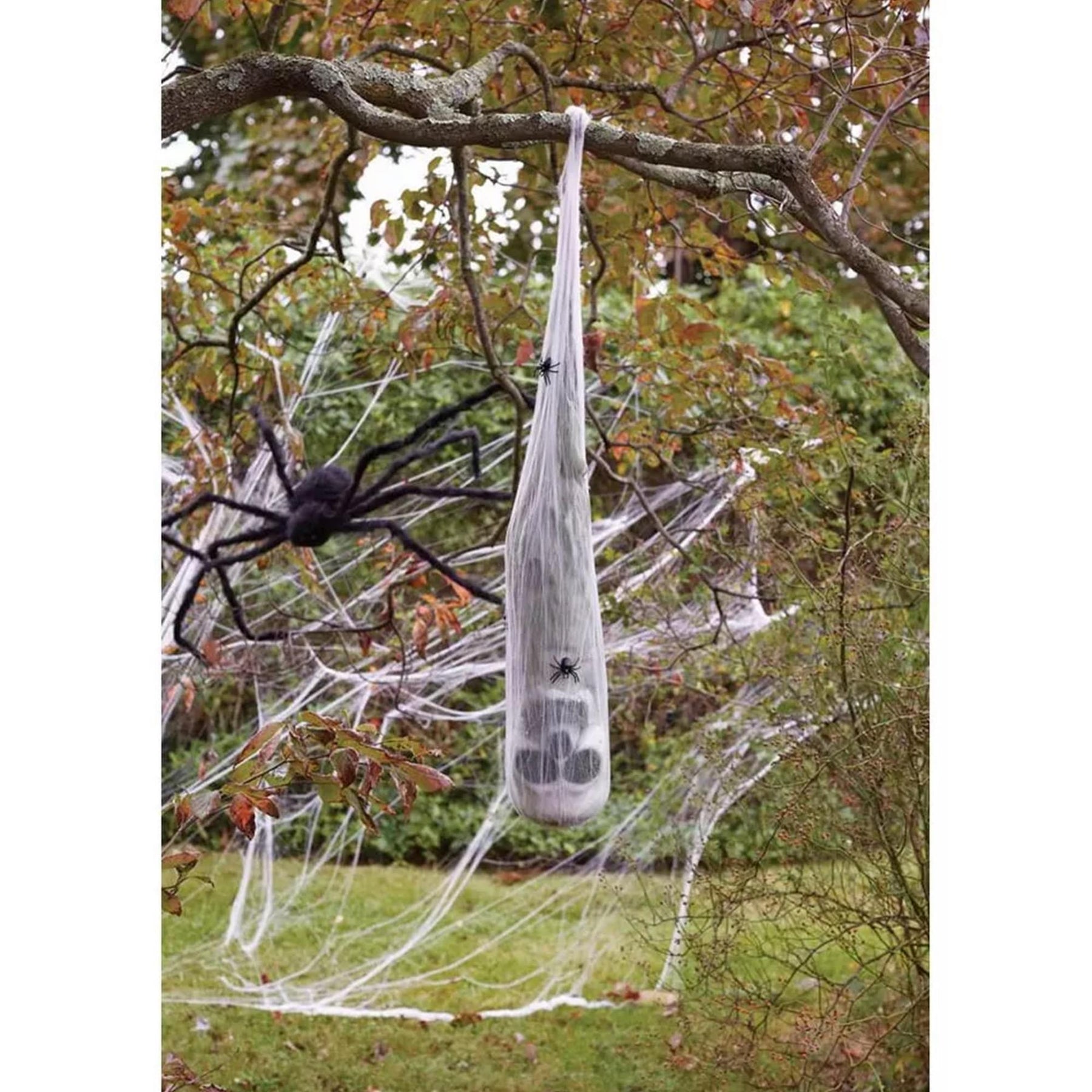 Skull in Spiderweb Cocoon Halloween Prop