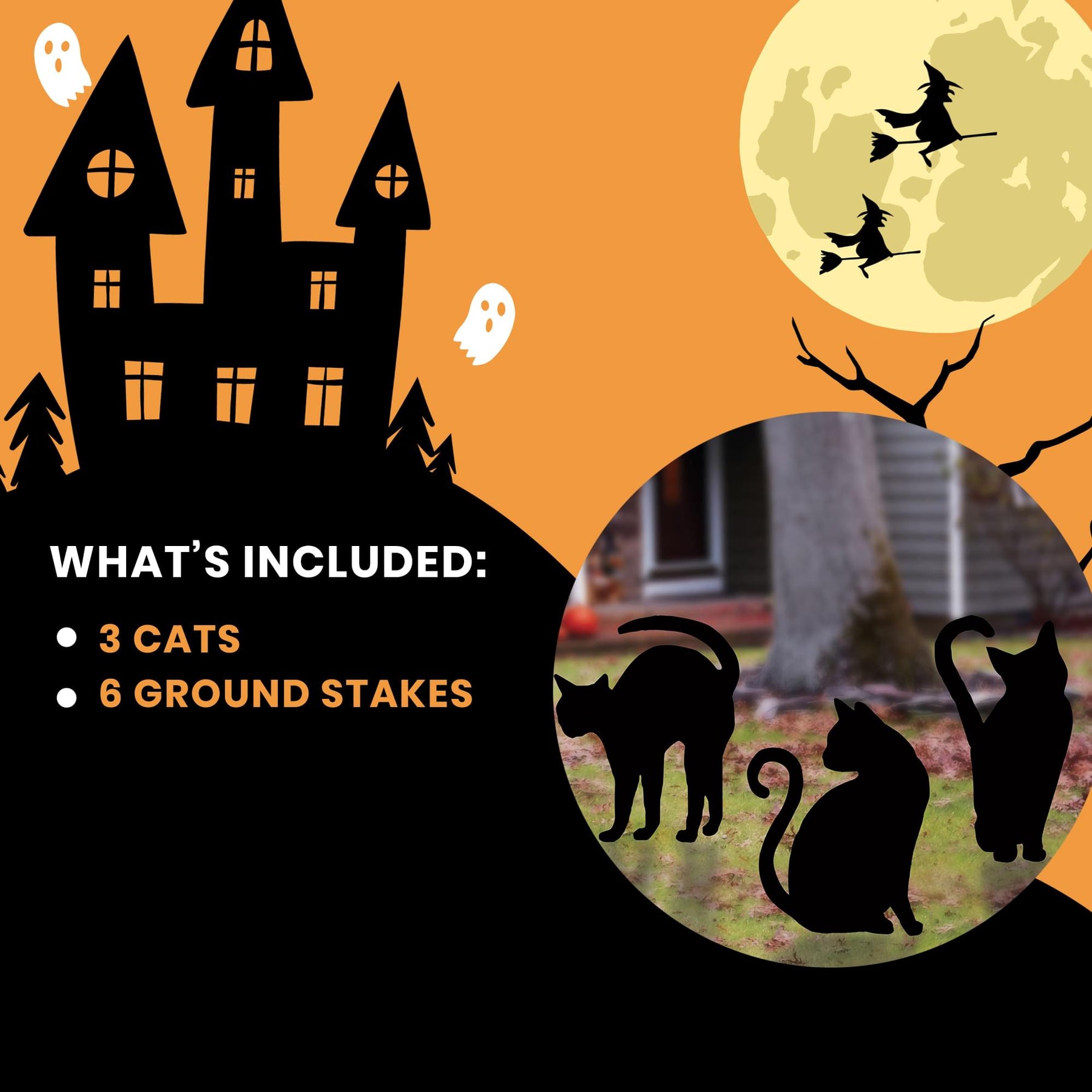 Black Cat Silhouettes Halloween Yard Décor | 3-Pack