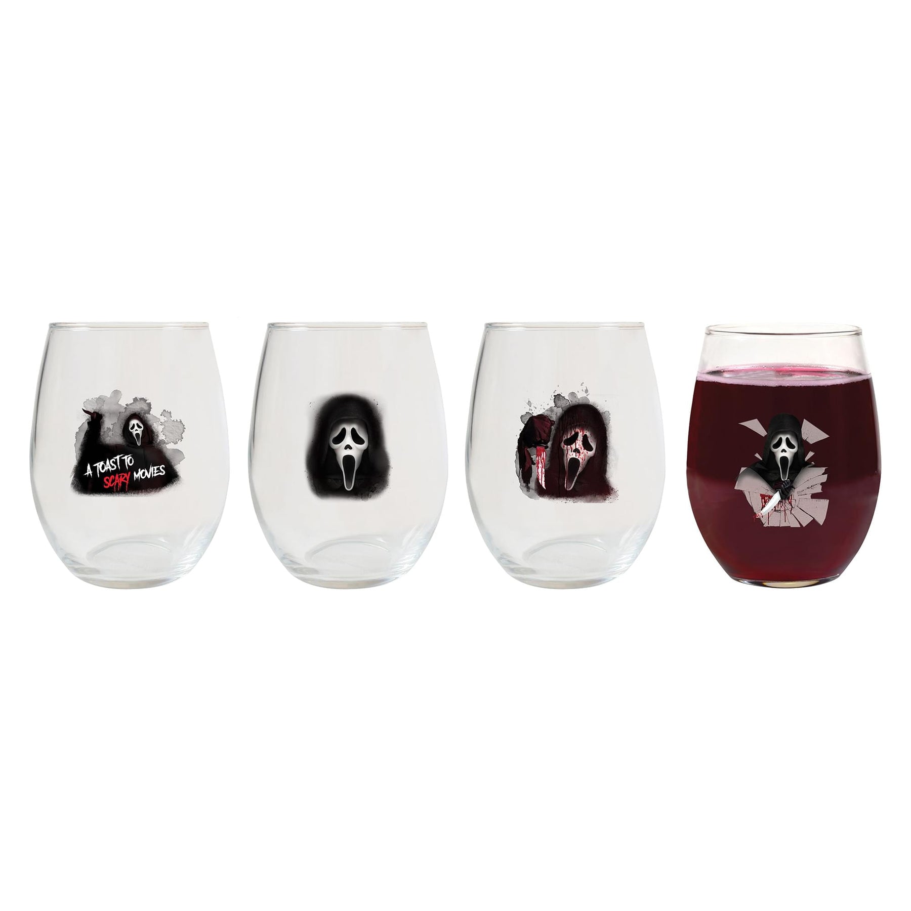 Scream Ghost Face Glass Wine Tumbler Set of 4