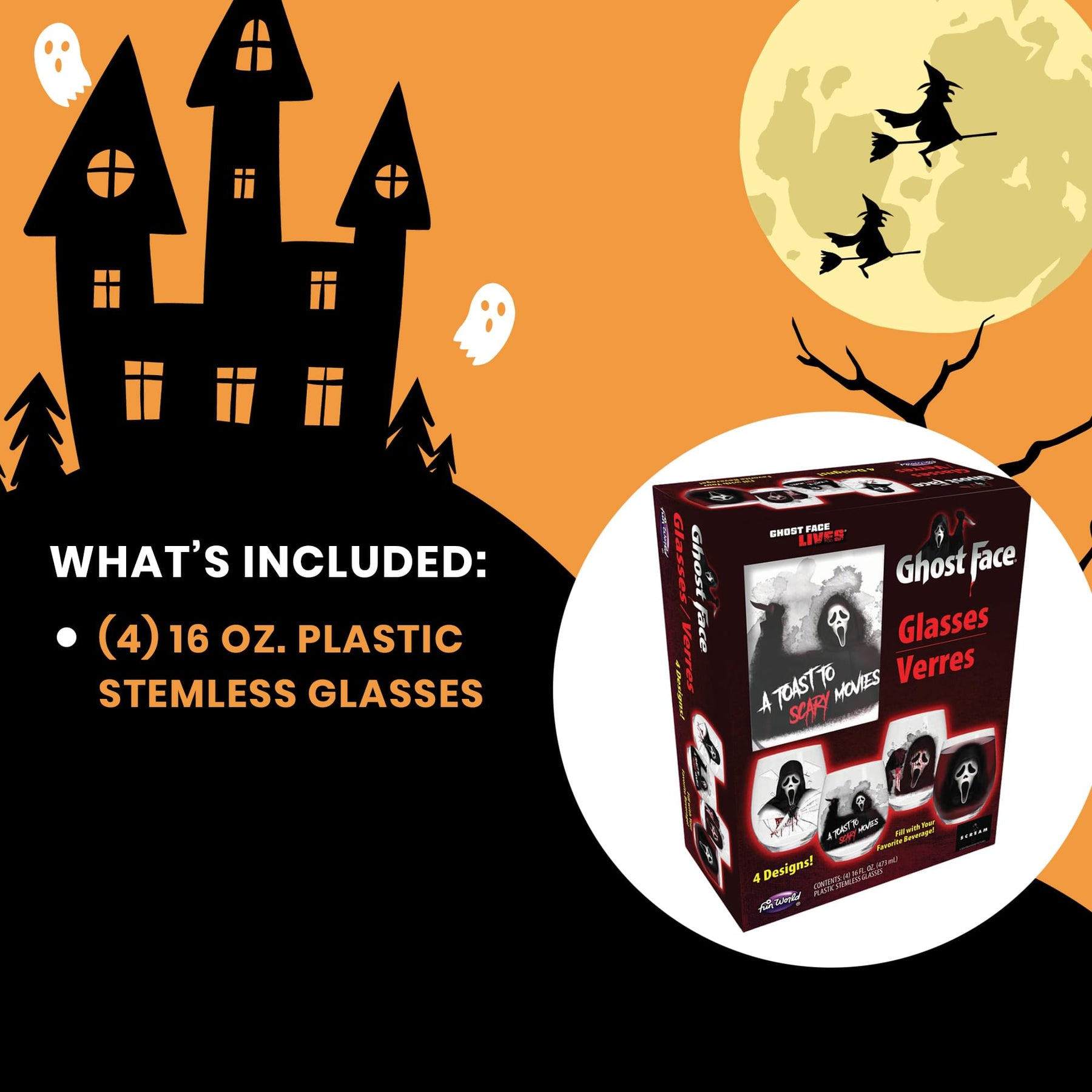 Scream Ghost Face Glass Wine Tumbler Set of 4