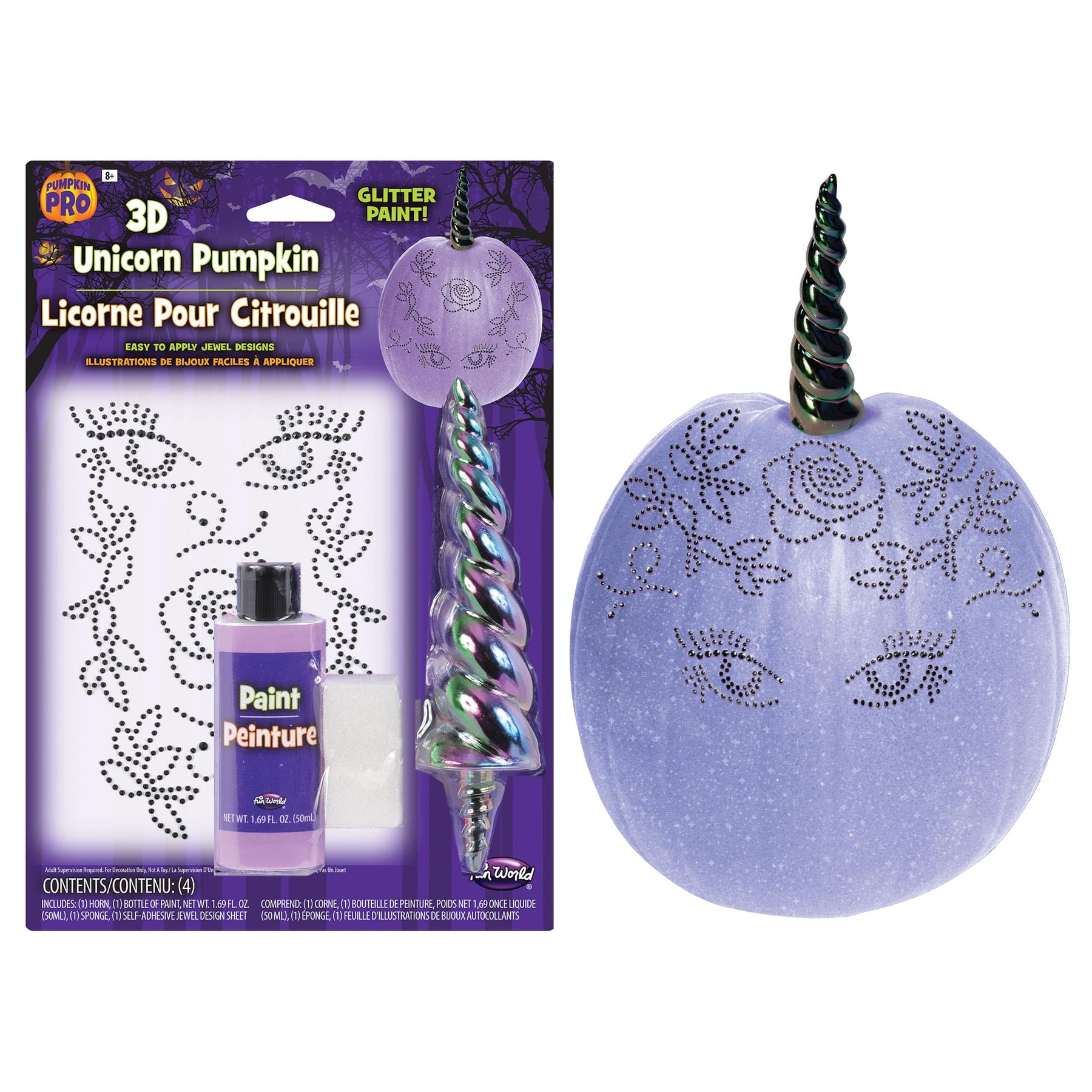 Glitter 3D Unicorn Pumpkin Decoration Kit | Black Horn