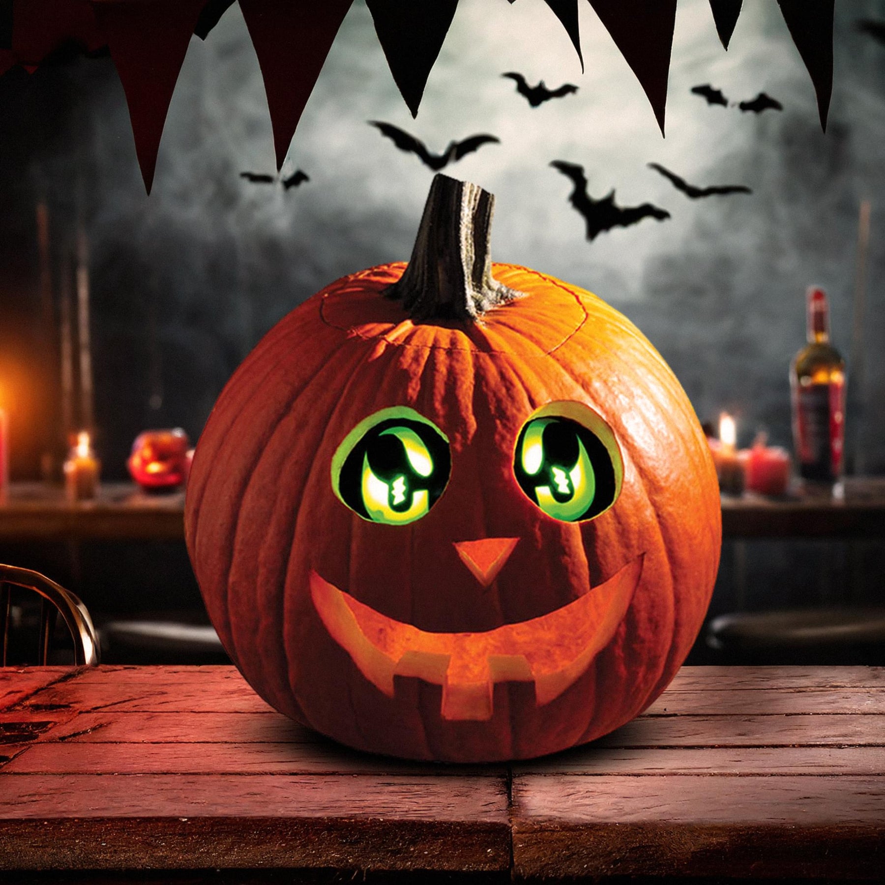 Eerie Light-Up Pumpkin Eyes Halloween Decoration | Green