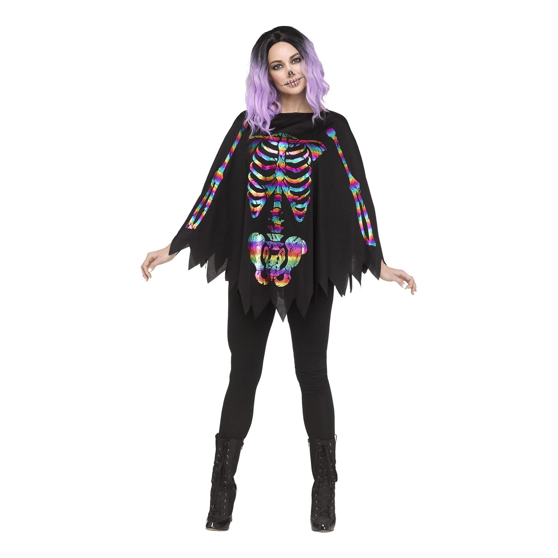 Rainbow Skeleton Adult Costume Poncho | One Size Fits Most