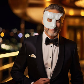 White Phantom Mardi Gras Costume Half-Mask