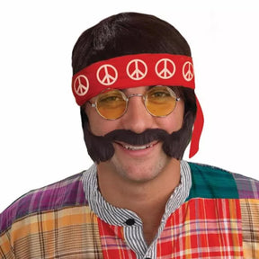 60's70's Hippie Adult Costume  Wig Headband Glass Moustache&Side Burn