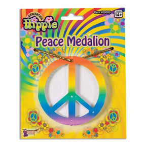 Hippie Rainbow Peace Medallion Necklace Costume Accessory