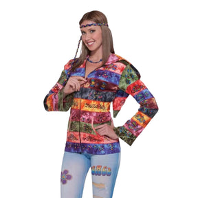 60's 70's Hippie Hooded Rainbow Costume Jacket Adult Standard