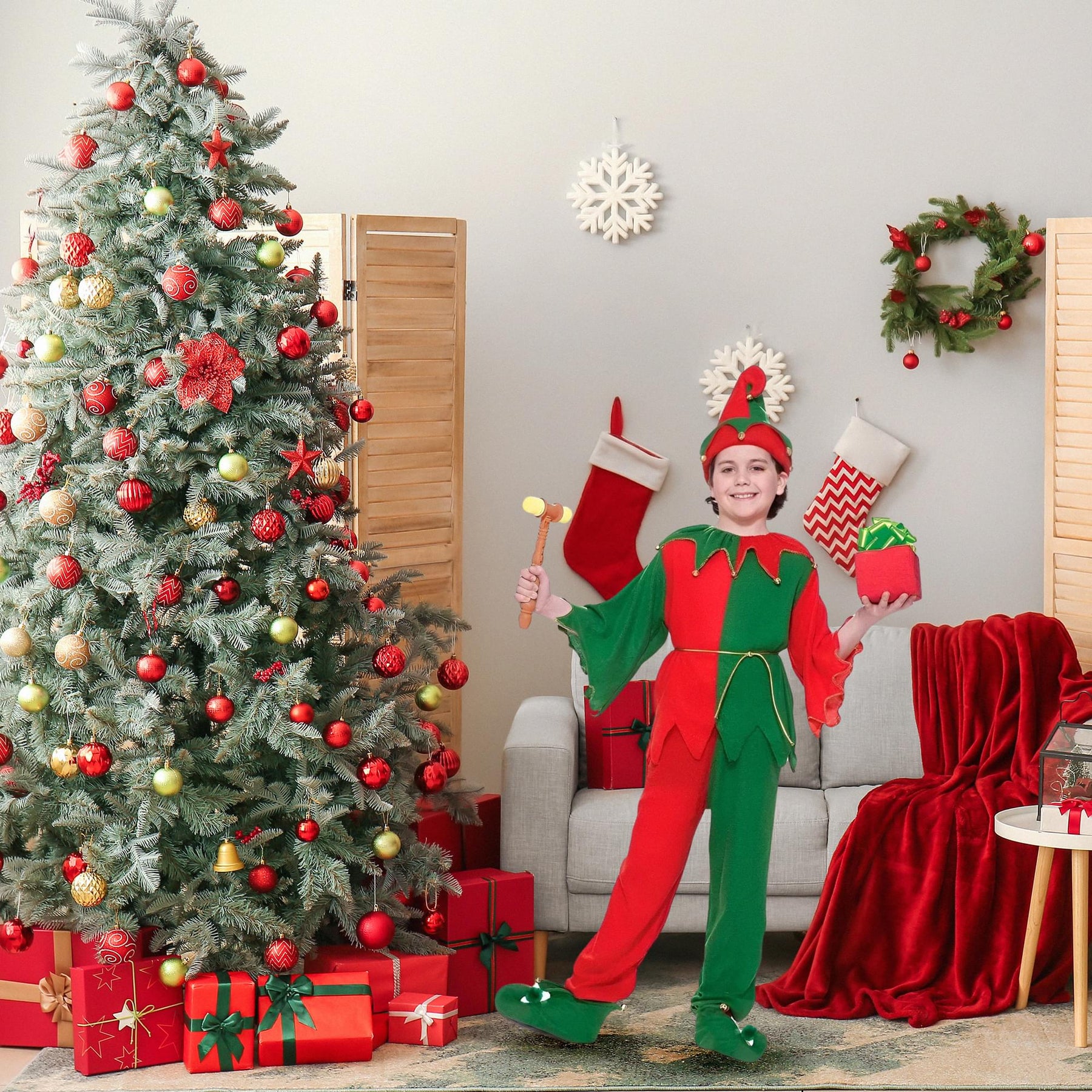 Santa's Elf Costume With Jingle Bells Child