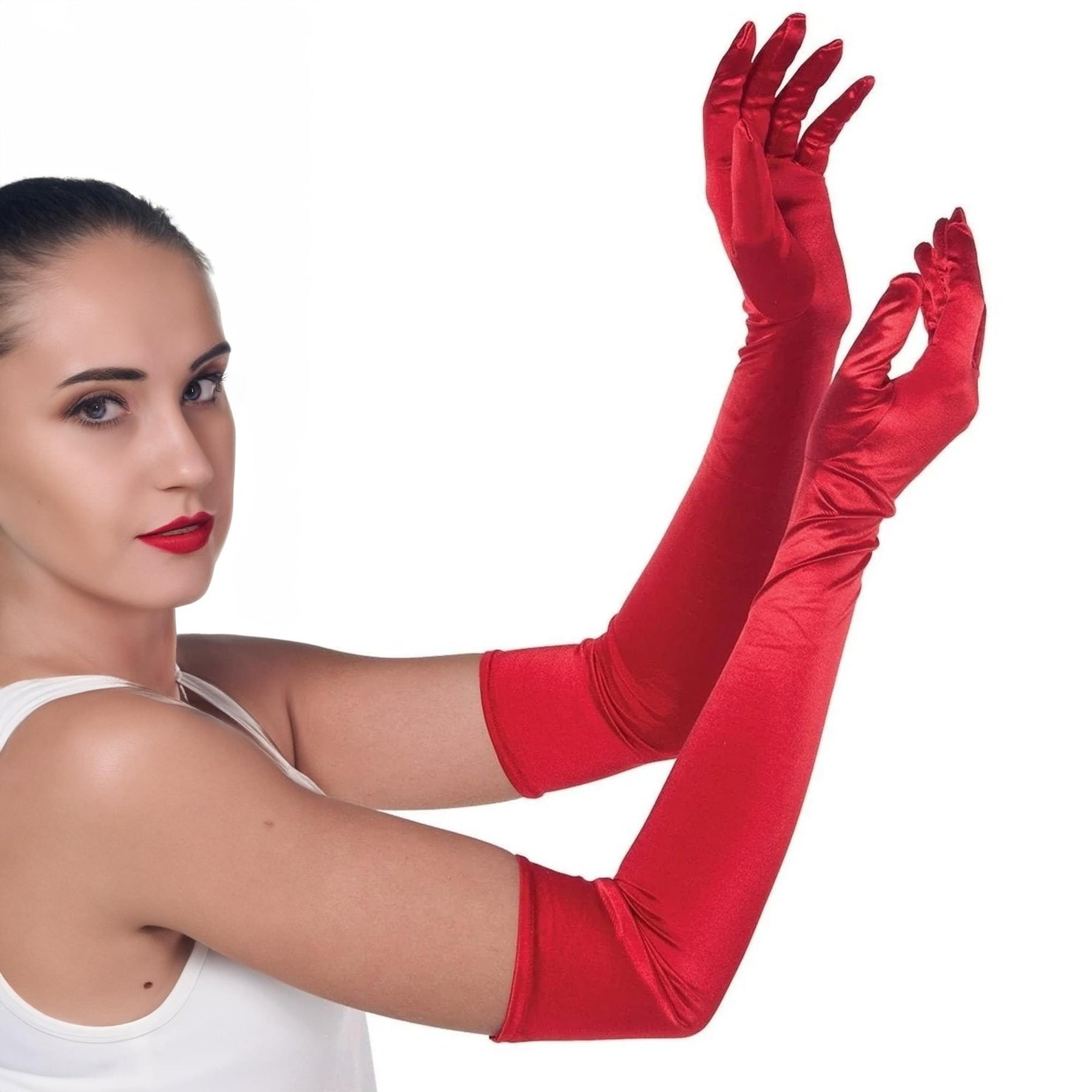 Long Red Adult Female Costume Satin Dress Gloves