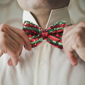 Christmas Sequin Costume Bow Tie: Red & Green